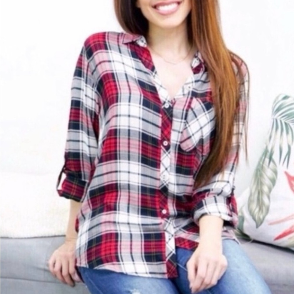 Staccato Red & Black Plaid Button Down Shirt